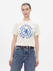 Tommy Hilfiger T-Shirt Reg Crest C-Nk Tee Ss WW0WW41058 Écru Regular Fit. T-shirty damskie Tommy Hilfiger, m, bez wzorów, z bawełny, bez kołnierzyka. W wyprzedaży za 179.99 zł.
