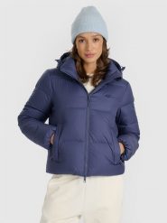 4F Kurtka puchowa z wypełnieniem naturalnym damska - granatowa XXL. Niebieskie kurtki damskie 4F, na zimę, xxl, bez wzorów, z puchu, bez kaptura. W wyprzedaży za 349.99 zł.