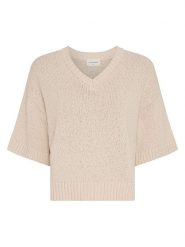 MOSS COPENHAGEN Sweter w kolorze beżowym rozmiar: M/L. Brązowe swetry klasyczne damskie Moss Copenhagen, l, z bawełny, bez kołnierzyka. Za 179.95 zł.