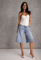 Niebieskie Szorty Jeansowe Bawełnine w Typie Jorts o Szerokim Kroju Savatai. Niebieskie szorty damskie Renee, bez wzorów, z jeansu. Za 89.99 zł.