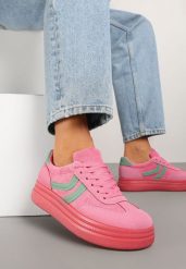 Fuksjowe Sneakersy Typu Kultowe Tenisówki na Niskiej Platformie Olritia. Czerwone obuwie sportowe damskie Renee, bez wzorów, z materiału, bez zapięcia. Za 89.99 zł.