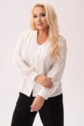Elegancka bawełniana haftowana bluzka Aurelia w kolorze ecru PLUS SIZE XXL OVERSIZE JESIEŃ. Bluzki damskie Moda Size Plus Iwanek, plus size, w ażurowe wzory, z bawełny, biznesowe, bez kołnierzyka, plus size, bez ramiączek. Za 239.90 zł.