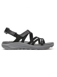 Merrell Skórzane sandały "Harbor Backstrap" w kolorze czarno-szarym rozmiar: 39. Czarne sandały damskie Merrell, bez wzorów, z otwartym noskiem, bez obcasa, bez zapięcia. Za 206.42 zł.