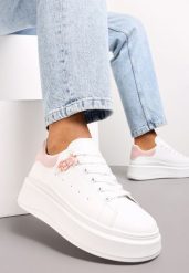 Biało-Różowe Sneakersy przed Kostkę na Platformie Phani. Białe obuwie sportowe damskie Renee, przed kostkę, bez zapięcia. Za 74.99 zł.