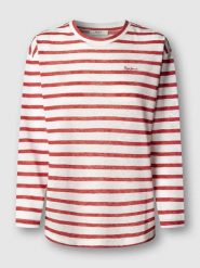 Pepe Jeans Koszulka "Marlen" w kolorze biało-czerwonym rozmiar: XS. Białe bluzki damskie Pepe Jeans, xs, bez wzorów, z jeansu, bez kołnierzyka, bez ramiączek. Za 113.99 zł.