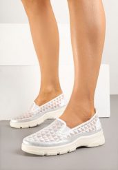 Białe Siateczkowe Półbuty w Sportowym Stylu Odalisse. Białe półbuty damskie Born2be, bez wzorów, bez obcasa, bez zapięcia. Za 84.99 zł.