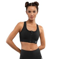 Stanik sportowy fitness damski - Wysokie wsparcie Squat Black. Czarne biustonosze sportowe damskie SIROKO, bez wzorów, z nylonu. Za 105.00 zł.