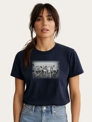 WOOOP Koszulka "Friends Official Lunch Atop A Skyscraper" w kolorze granatowym rozmiar: XL. Niebieskie koszulki damskie Wooop, xl, bez wzorów, z bawełny, bez kołnierzyka, bez ramiączek. Za 56.99 zł.