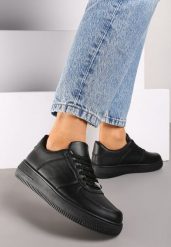 Czarne Casualowe Sneakersy na Płaskiej Podeszwie ze Sznurowaniem Vlivora. Czarne obuwie sportowe damskie Renee, z jeansu, bez zapięcia. Za 69.99 zł.