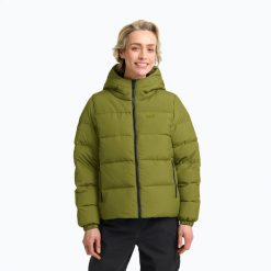 Płaszcz puchowy damski Jack Wolfskin Frozen Palace. Zielone płaszcze damskie Jack Wolfskin, na zimę, m, bez wzorów, z materiału, bez kaptura. Za 1,099.00 zł.