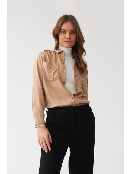 TATUUM Koszula w kolorze beżowym rozmiar: 46. Brązowe koszule damskie TATUUM, bez wzorów, z lyocellu, bez kołnierzyka, bez ramiączek. Za 78.66 zł.
