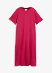 Szeroka sukienka T-shirtowa z grubszego materiału typu interlock z bawełny organicznej, z kieszeniami. Czerwone sukienki damskie bonprix, bez wzorów, z bawełny, klasyczne, bez ramiączek. Za 92.99 zł.