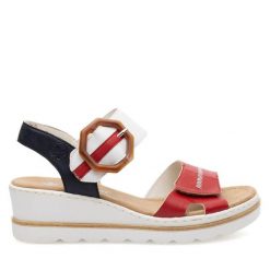 Sandały Rieker. Sandały damskie Rieker, bez wzorów, bez obcasa, na koturnie, bez zapięcia. Za 299.99 zł.