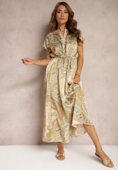 Zielona Sukienka Boho o Rozkloszowanym Kroju Ściągana w Talii Dimirrah. Zielone sukienki damskie Renee, z aplikacjami, boho, bez ramiączek. W wyprzedaży za 91.99 zł.