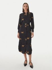 LOLA CASADEMUNT Sukienka koszulowa LS2616091 Czarny Regular Fit. Czarne sukienki damskie LOLA CASADEMUNT, bez wzorów, z syntetyku, bez ramiączek. Za 712.99 zł.