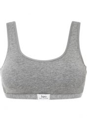 Biustonosz bustier z bawełny. Szare biustonosze sportowe damskie bonprix, bez wzorów, z bawełny. Za 37.99 zł.