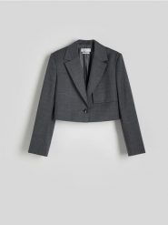 Melanżowa marynarka z wełną - ciemnoszary. Szare marynarki i żakiety damskie Reserved, l, bez wzorów, z tkaniny. W wyprzedaży za 99.99 zł.