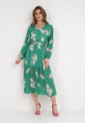 Zielona Sukienka Thessitheme. Zielone sukienki damskie Born2be, bez wzorów, bez ramiączek. Za 149.99 zł.