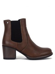 Clara Barson Botki WS15221-02 Brązowy. Brązowe botki damskie Clara Barson, z materiału, bez obcasa, na słupku, bez zapięcia. Za 149.99 zł.