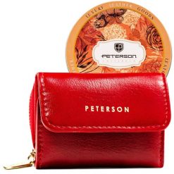 Portfel damski Peterson PTN 011-F-PUS czerwony. Czerwone portfele damskie Peterson, bez wzorów, ze skóry. Za 74.00 zł.
