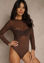 Brązowe Klasyczne Body Długimi Rękawami i Okrągłym Dekoltem Perissa. Brązowe body i gorsety Renee, bez wzorów. Za 79.99 zł.