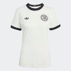 Koszulka piłkarska damska ADIDAS Niemcy „125 lat” domowa. Bluzki damskie Adidas, l, bez wzorów, bez kołnierzyka, bez ramiączek. Za 459.99 zł.
