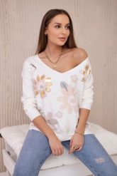 Bluzka sweterkowa w kolorowe kwiaty pudrowy róż+beżowy. Brązowe swetry klasyczne damskie KESI, na wiosnę, l, z poliamidu, bez kołnierzyka, plus size. Za 288.54 zł.