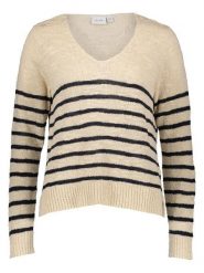 Vila Sweter w kolorze beżowo-granatowym rozmiar: XL. Brązowe swetry klasyczne damskie Vila, xl, z bawełny, bez kołnierzyka. Za 74.46 zł.