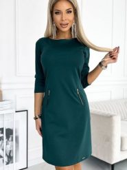 Sukienka Model Mary 420-5 Bottle Green - Numoco. Zielone sukienki damskie NUMOCO, bez wzorów, z wiskozy, klasyczne, bez ramiączek. Za 225.01 zł.