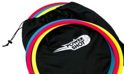 Płaskie obręcze koordynacyjne Power Shot 12 szt. z torbą. Czerwone torby sportowe POWER SHOT, bez wzorów, z materiału. Za 154.76 zł.