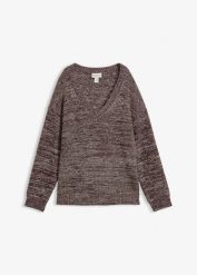 Sweter z miękkiej mieszanki wiskozy. Brązowe swetry klasyczne damskie bonprix, z dzianiny, bez kołnierzyka. Za 159.99 zł.
