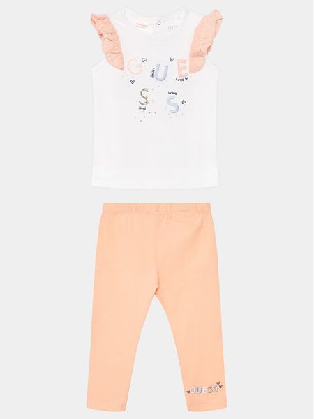Guess Komplet t-shirt i legginsy A4GG03 K6YW4 Pomarańczowy Regular Fit. Brązowe koszulki i t-shirty dziewczęce Guess, z aplikacjami, z bawełny, bez kołnierzyka, bez ramiączek. Za 89.99 zł.