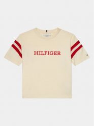 Tommy Hilfiger T-Shirt Monotype Varsity KG0KG07717 D Beżowy Relaxed Fit. Brązowe koszulki i t-shirty dziewczęce Tommy Hilfiger, bez wzorów, z bawełny, bez kołnierzyka, bez ramiączek. Za 169.99 zł.