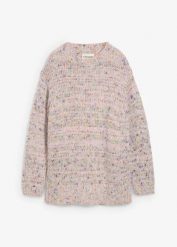 Oversize’owy sweter z włóczki bouclé. Czerwone swetry klasyczne damskie bonprix, bez kołnierzyka. Za 127.99 zł.