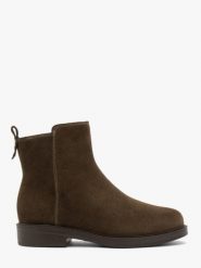 Zielone botki ze skóry welurowej. Zielone botki damskie Ryłko, ze skóry, eleganckie, z okrągłym noskiem, bez obcasa, na obcasie, bez zapięcia. Za 429.99 zł.
