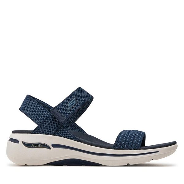 Sandały Skechers. Niebieskie sandały damskie Skechers, bez wzorów, bez obcasa, na płaskiej podeszwie, bez zapięcia. Za 319.99 zł.