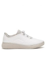 Rieker Półbuty 50960-80 Biały. Białe półbuty damskie Rieker, bez wzorów, ze skóry, bez obcasa, na płaskiej podeszwie, bez zapięcia. Za 349.99 zł.