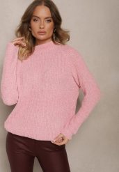Różowy Casualowy Golf z Wiskozą Zerinia. Czerwone golfy damskie Renee, uniwersalny, bez wzorów, z jeansu, bez ramiączek. Za 54.99 zł.