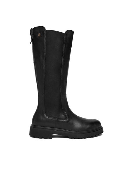 Tommy Hilfiger Kozaki Th Lthr Cleated Long Boot FW0FW08985 Czarny. Czarne kozaki damskie Tommy Hilfiger, ze skóry, bez obcasa, na słupku, bez zapięcia. Za 619.99 zł.