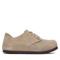 Półbuty Birkenstock. Brązowe półbuty damskie Birkenstock, bez wzorów, bez obcasa, na płaskiej podeszwie, bez zapięcia. Za 719.99 zł.