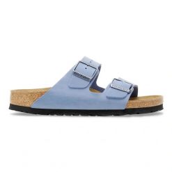 BIRKENSTOCK Arizona SFB LEOI Elemental Blue Klapki damskie. Niebieskie klapki damskie Birkenstock, bez wzorów, z nubiku, z otwartym noskiem, bez obcasa, bez zapięcia. Za 489.99 zł.