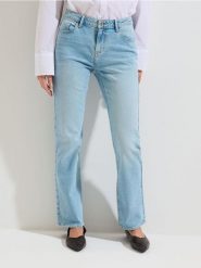 Jeansy straight z efektem sprania - turkusowy. Niebieskie jeansy damskie Sinsay. Za 69.99 zł.