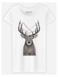WOOOP Koszulka "Christmas Deer" w kolorze białym rozmiar: M. Białe koszulki damskie Wooop, m, bez wzorów, z bawełny, bez kołnierzyka, bez ramiączek. Za 43.99 zł.