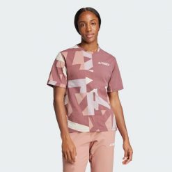 Koszulka Terrex Multi Climacool Printed. Brązowe bluzki damskie Adidas, m, bez wzorów, bez kołnierzyka, bez ramiączek. W wyprzedaży za 119.40 zł.