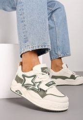 Beżowo-Zielone Sneakersy na Grubej podeszwie z Zapięciem na Rzep i Aplikacją na Boku Arforina. Brązowe obuwie sportowe damskie Born2be, z materiału, bez zapięcia. Za 99.99 zł.