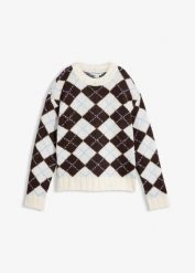 Sweter w norweski wzór. Niebieskie swetry klasyczne damskie bonprix, z dzianiny, bez kołnierzyka. Za 169.99 zł.