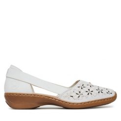 Półbuty Rieker. Białe półbuty damskie Rieker, bez wzorów, bez obcasa, na płaskiej podeszwie, bez zapięcia. Za 179.99 zł.