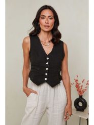 Le Monde du Lin Lniana kamizelka w kolorze czarnym rozmiar: 40/42. Czarne kamizelki damskie Le Monde du Lin, bez wzorów, ze lnu, bez kaptura. Za 113.63 zł.