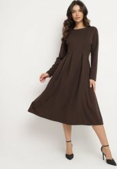 Brązowa Elegancka Sukienka Rozkloszowana Temarielis. Brązowe sukienki damskie Born2be, bez wzorów, eleganckie, bez ramiączek. W wyprzedaży za 110.49 zł.