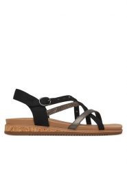 Skechers Sandały Desert Kiss Low 114713/BLK Czarny. Czarne sandały damskie Skechers, bez wzorów, ze skóry, bez obcasa, na płaskiej podeszwie, bez zapięcia. Za 229.99 zł.